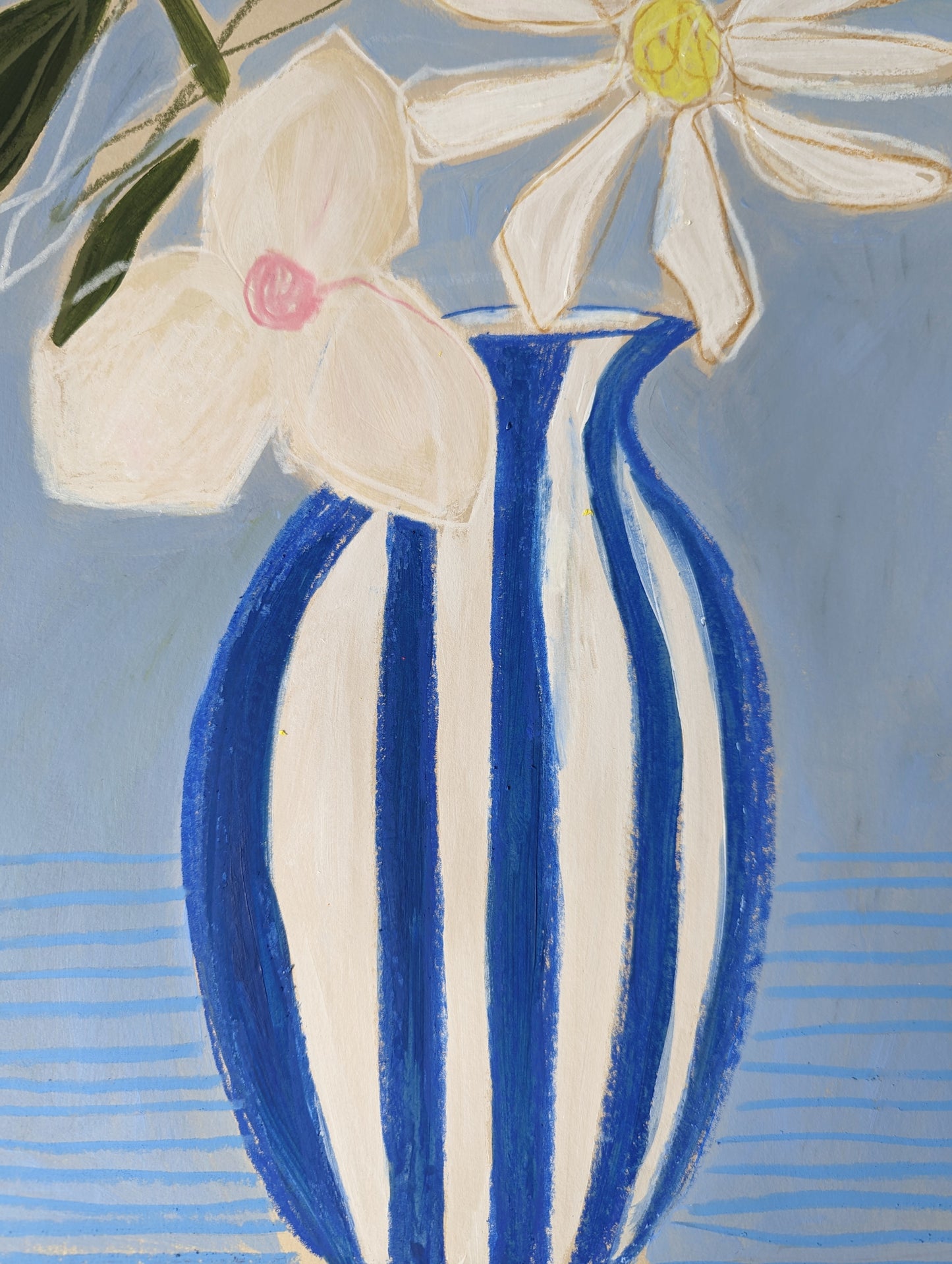 White Blue Stripe Vase - Original